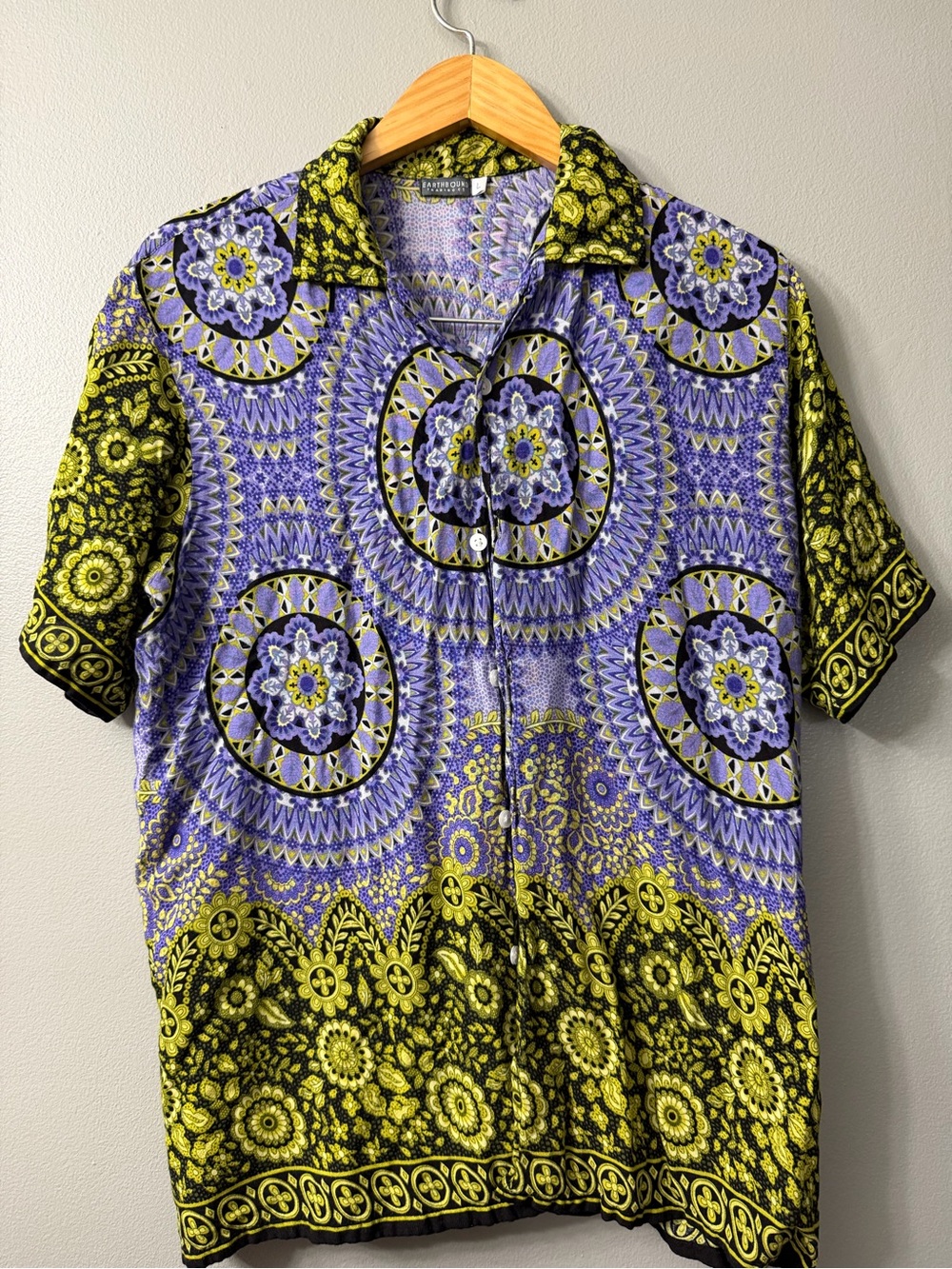 Earthbound Vibrant Purple & Yellow Printed Short-Sleeve Men’s Shirt